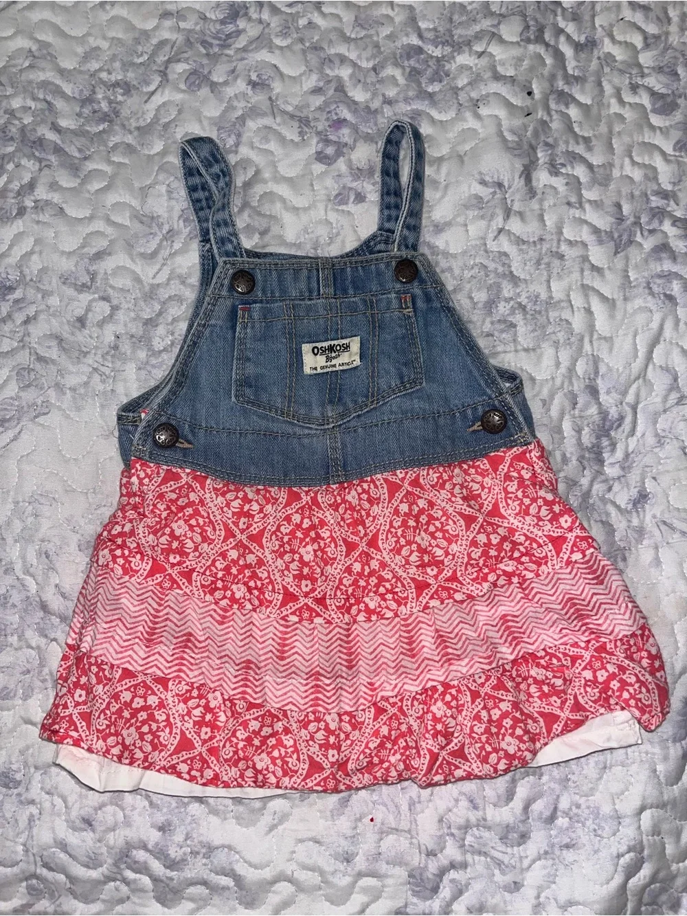 OshKosh B'gosh Denim Top with Red Patterned Skirt Overall Dress